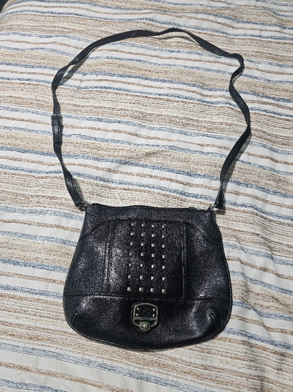 Guess Black Studded Crossbody Shoulder Bag with Adjustable Strap